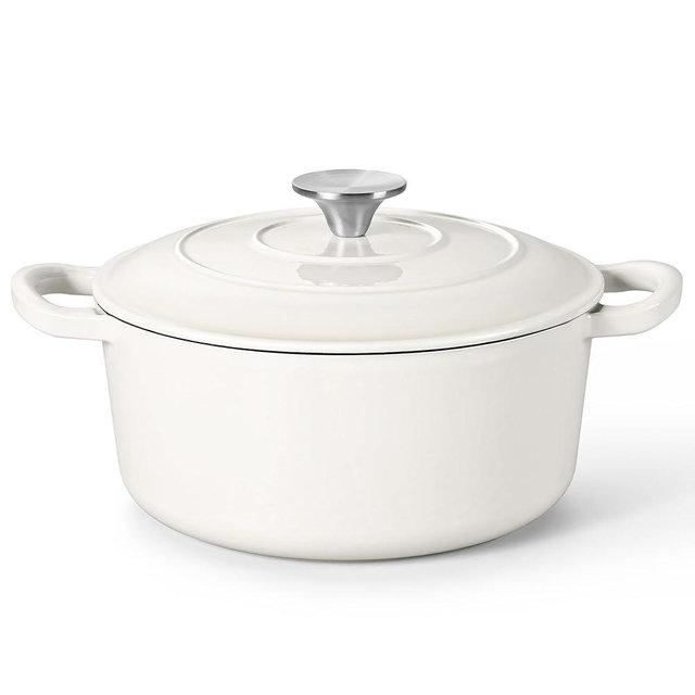 Herogo 3QT Enameled Cast Iron Dutch Oven with Lid, Heavy Duty Round Dutch Oven Pot with Dual Handles for Bread Baking Stewing Roasting, Safe for Various Stovetops, Nonstick & Easy Cleanup - White