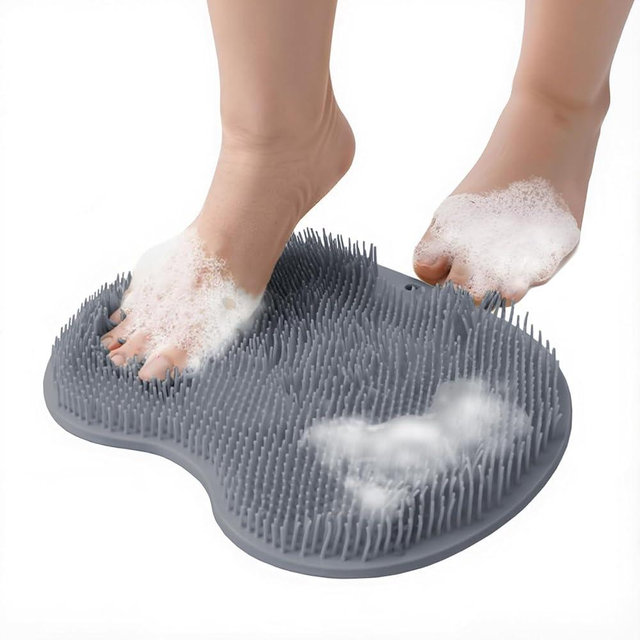 Eptchn Hands-Free Silicone Foot Scrubber Mat GripCleanse with Suction Cups – Deep Cleaning Foot Brush & Back Massager Pad, Anti-Slip Foot Scrubber Mat for Shower Floor (Gray)