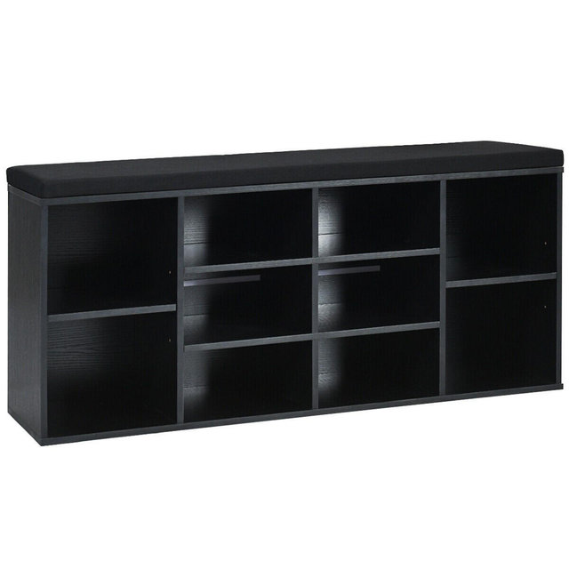 Costway Entryway Padded Shoe Storage Bench 10-Cube Organizer Bench Adjustable Black