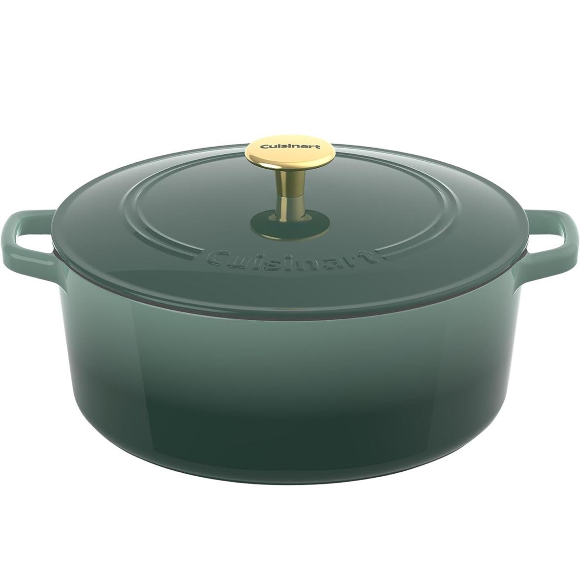 Cuisinart Chef's Classic Enameled Cast Iron Round Covered Casserole (Seafoam Green, 7- Quart)