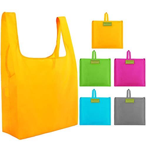 Grocery-Reusable-Bags-Ripstop-Shopping-Bags with Pouch Set of 5 Large Recycle Gift Bags in Bulk Waterproof and Machine Washable