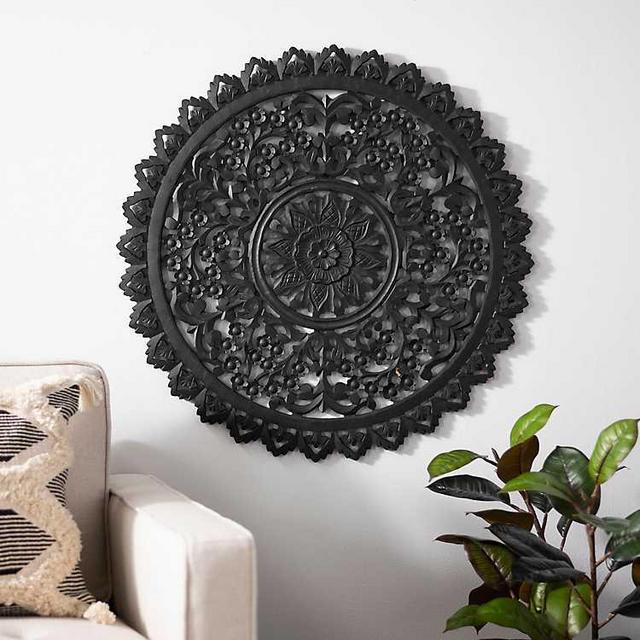 Black Ornate Carved Medallion Wall Plaque