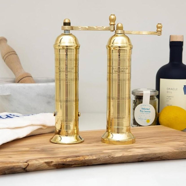 The Original Greek Pepper Mill 9 Inch Tall | European Pepper Mill Grinder with Crank Handle | Manual Pepper Grinder | Peppercorns Refillable - Brass