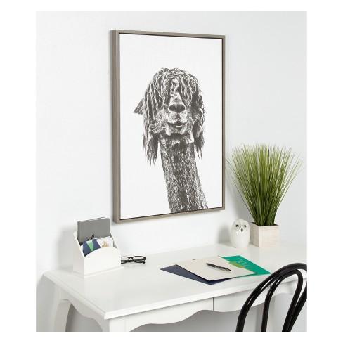 Kate & Laurel 33"x23" Sylvie Curly Hair Alpaca And Animal Portrait Framed Wall Canvas Gray
