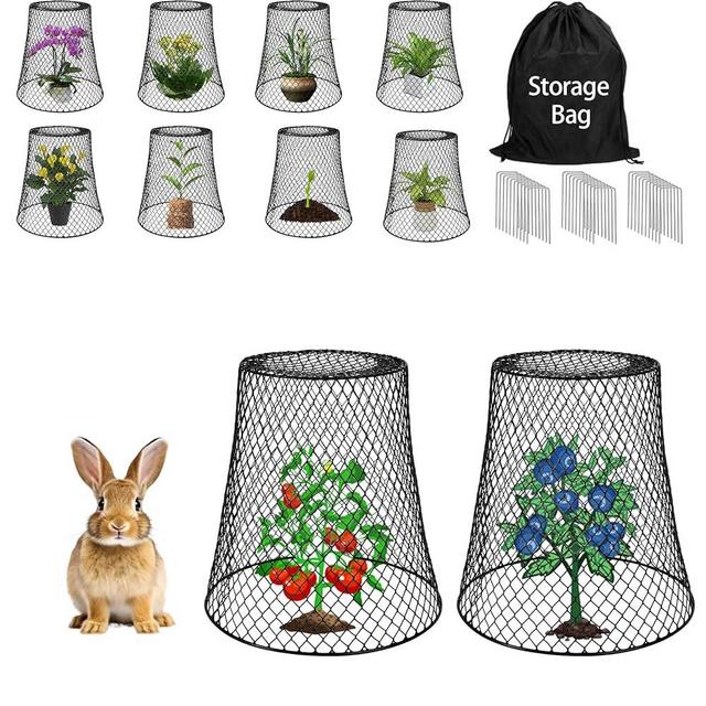 10 pieces Garden Cloche, Chicken Wire Plant Covers with Garden Stakes, Plant Metal Protector Basket cages for Keeping rabbits Bunnies Chicken Animals out, Black