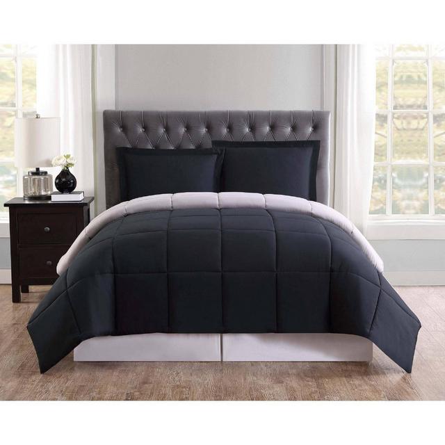 Truly Soft Everyday Full/Queen Reversible Comforter Set Black/Gray