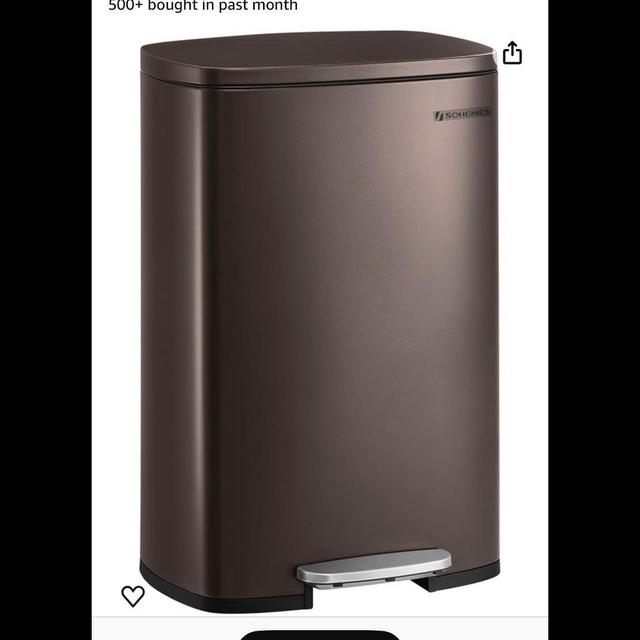 SONGMICS 13 Gallon (50 L) Trash Can, Stainless Steel Kitchen Garbage Can, Recycling or Waste Bin, Soft Close, Step-On Pedal, Removable Inner Bucket, Brown ULTB50BR