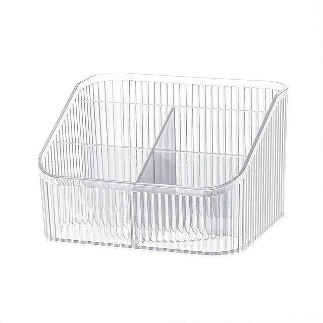 DASITON Large Capacity Makeup Brush Holder,5 Slot Makeup Brush Cup,Vintage striped Make Up Brush Holder,for Vanity Decor,Bathroom Countertops,Desk Storage Container,Cosmetic Display cases(Clear-L)