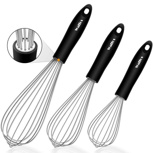 Stainless Steel Whisk Set - 3 Packs Balloon Whisk, Thick Stainless Steel Wire ＆ Strong Handles, Egg Frother for Cooking, Blending, Whisking, Beating and Stirring (8.5"+10"+12)