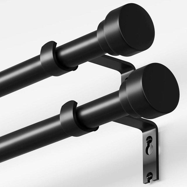 Oneach 2-Pack Heavy Duty Curtain Rods for Windows 72 to 144 Inch, 1 Inch Pole Adjustable Curtain Rod with Easy Installation and Modern Design (Black, 16 to 150 Inch)