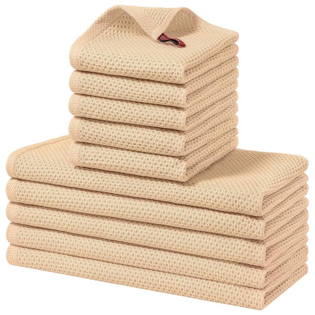 Homaxy 100% Cotton Kitchen Towels and Dishcloths Set, 12 x 12 Inches and 13 x 28 Inches, Set of 10 Bulk Kitchen Towels Set, Ultra Soft Absorbent Dish Cloths for Washing Dishes, Apricot