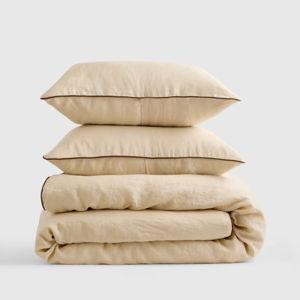 European Linen Piped Duvet Cover Set - Oat/Espresso, King/Cal King