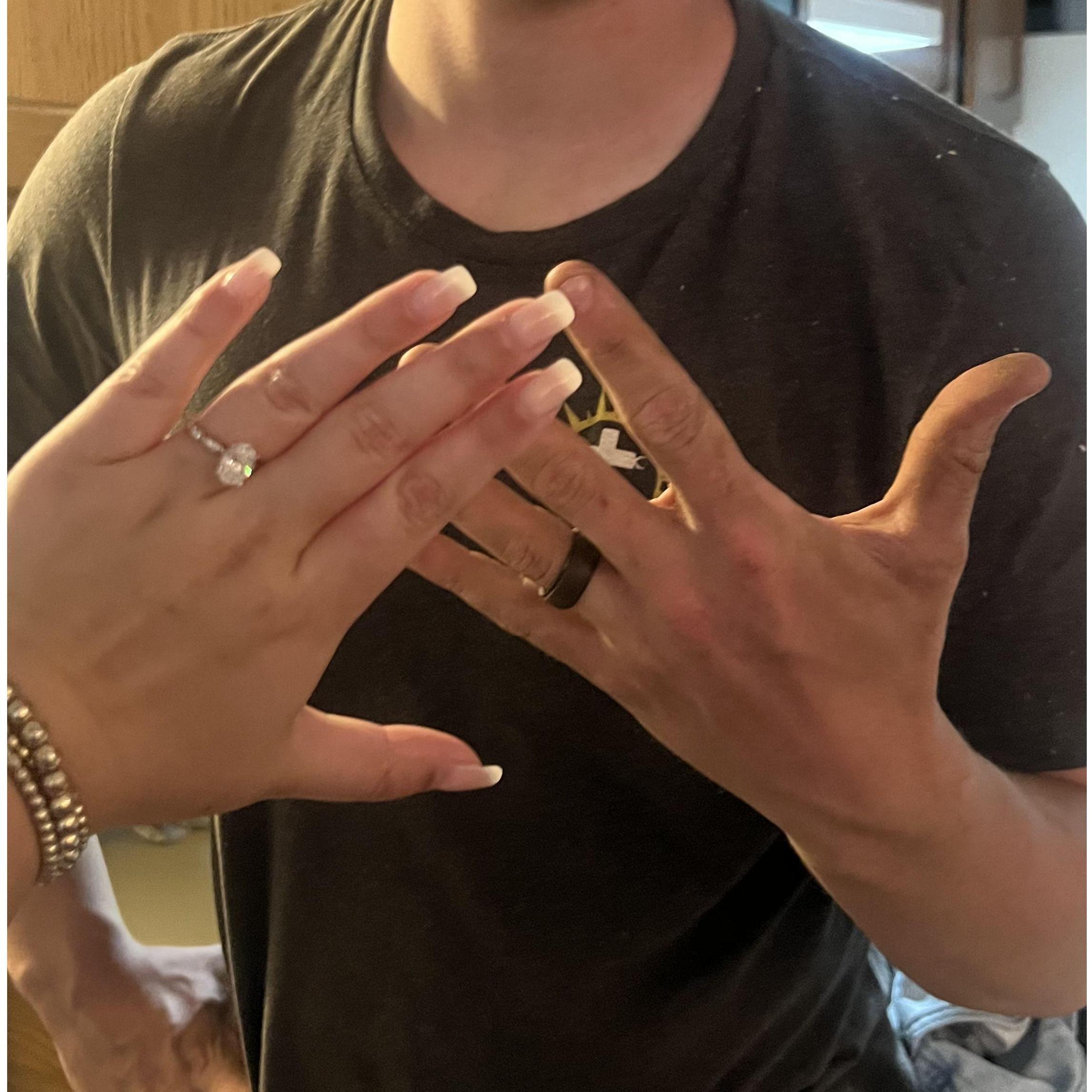 A little while after the engagement, Eli asked if he could get an engagement ring. So I bought him some silicone rings on Amazon!