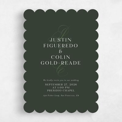 Green Scalloped Wedding Invitation - Cortona Portrait