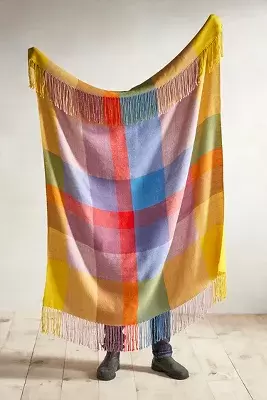 Vibrant Plaid Alpaca Throw