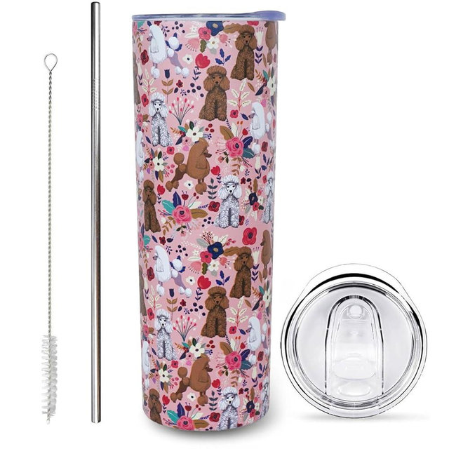 sxmluedn Poodle Gifts for Women Cute Dog Tumbler Coffee Cup for Women Poodle Travel Mug 20 Oz Stainless Steel Insulated Water Bottle With Lid and Straw