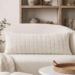 Fancy Homi Decorative Throw Pillow Covers for Bed Couch Bedroom Bench, Soft Corduroy Solid Pillow Case, Rustic Farmhouse Boho Room Decor,36" x 14" (Pack of 1),Cream