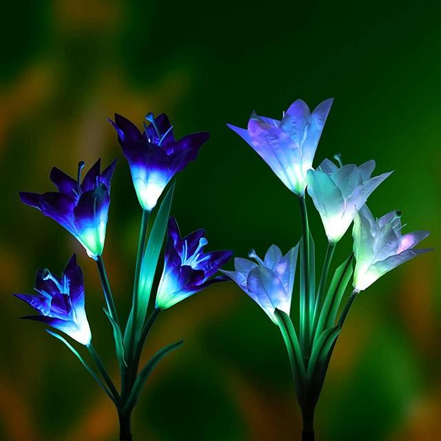 Feeke Outdoor Solar Garden Lights LED Solar Garden Decorations Lights Outdoor Path Light, In-Ground Lights, Outdoor Yard Decor Flowers for Patio Backyard Gardening Gifts (2 Packs Purple and White)