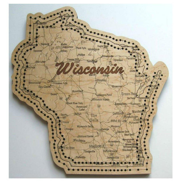 Wisconsin State Shape Road Map Cribbage Board