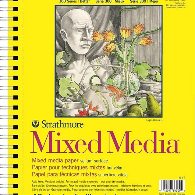 Strathmore 300 Series Mixed Media Paper Pad, Side Wire Bound, 9x12 inches, 40 Sheets (117lb/190g) - Artist Paper for Adults and Students - Watercolor, Gouache, Graphite, Ink, Pencil, Marker