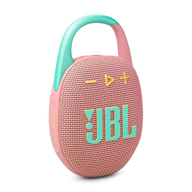 JBL Clip 5 - Ultra-Portable, Waterproof & Dustproof Bluetooth Speaker, Big Pro Sound with Punchy bass, Integrated Carabiner, Up to 12 Hours of Play, Made in Part with Recycled Materials (Pink)