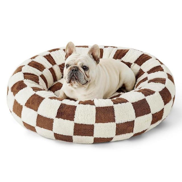 Lesure Donut Small Dog Bed - Round Cat Beds for Indoor Cats Anti-Anxiety Calming Pet Beds, Washable Cute Modern Beds with Teddy Sherpa Plush & Anti Slip Bottom Brwon