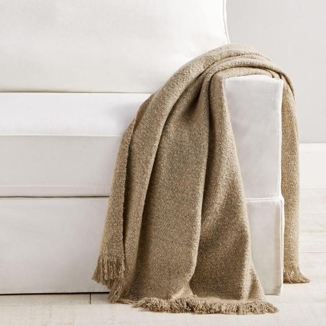 Heathered Boucle Fringe Throw, 50 x 60", Oatmeal