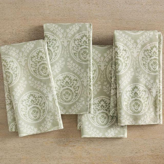 Lena Medallion Organic Cotton Napkins, Set of 4 - Green