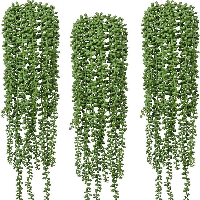 6pcs Artificial Fake String of Pearls Plant Faux Fake Hanging Succulents Plants (6, Green)