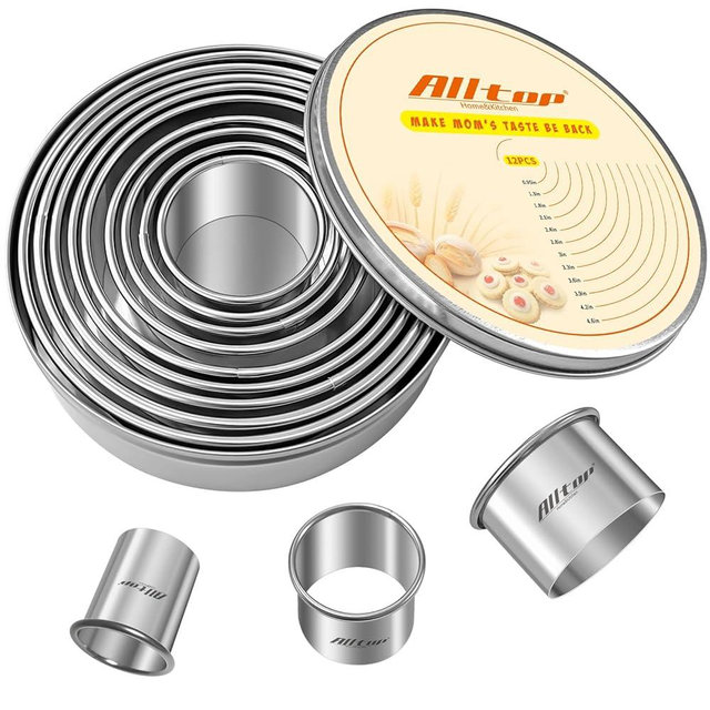 ALLTOP 12 Pcs Round Biscuit Cutter - Stainless Steel Baking Essential Tool for Effortless Circle Cookie Shaping,Pastry,Cake Decoration&Fondant Creation – Precise Cut Utensil for Dumpling,Scone, Donut