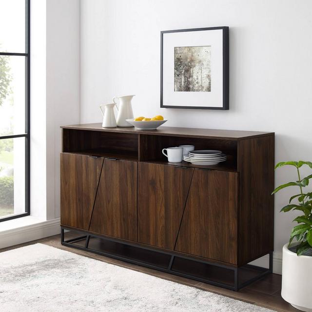 58" Contemporary Storage Console Sideboard Dark Walnut - Saracina Home