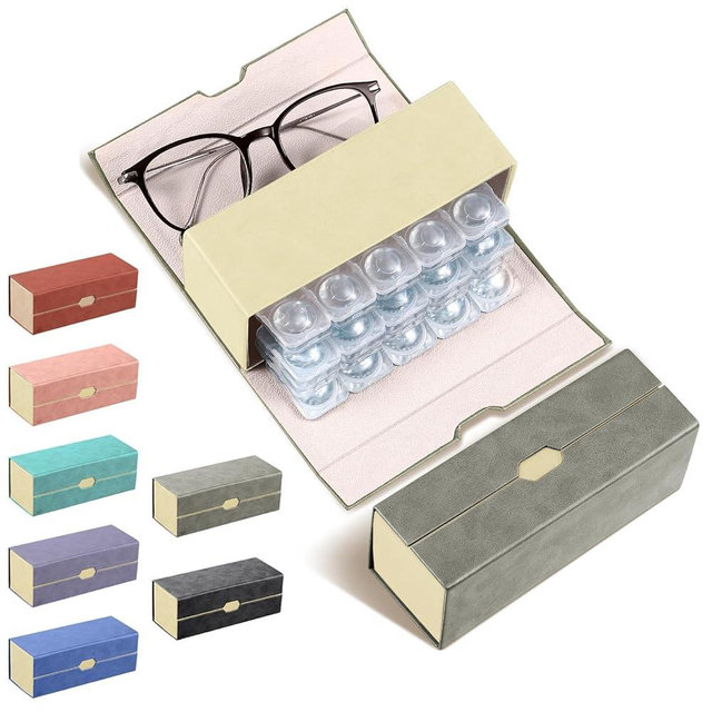 Flutesan Daily Contact Lens Case and glasses Organizer 2 in 1 Double Sided Portable Contact Lens Travel Case for Travel Outdoor Daily Use, Storage up to 30 Lense(Gray)