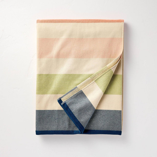 65"x65" Oversized Beach Towel Beige Striped - Hearth & Hand™ with Magnolia