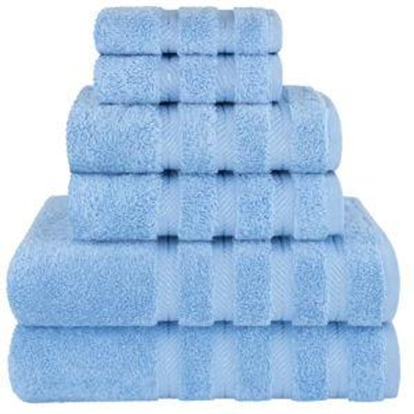 Sky Blue, American Soft Linen Luxury Turkish 6 Piece Towel Set, 100% Cotton Soft Absorbent Bath Towels for Bathroom