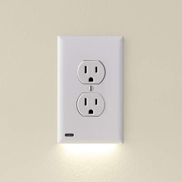 Single - SnapPower GuideLight for Outlets [New Version - LED Light Bar] - Night Light - Electrical Outlet Wall Plate With LED Night Lights - Automatic On/Off Sensor - (Duplex, White)