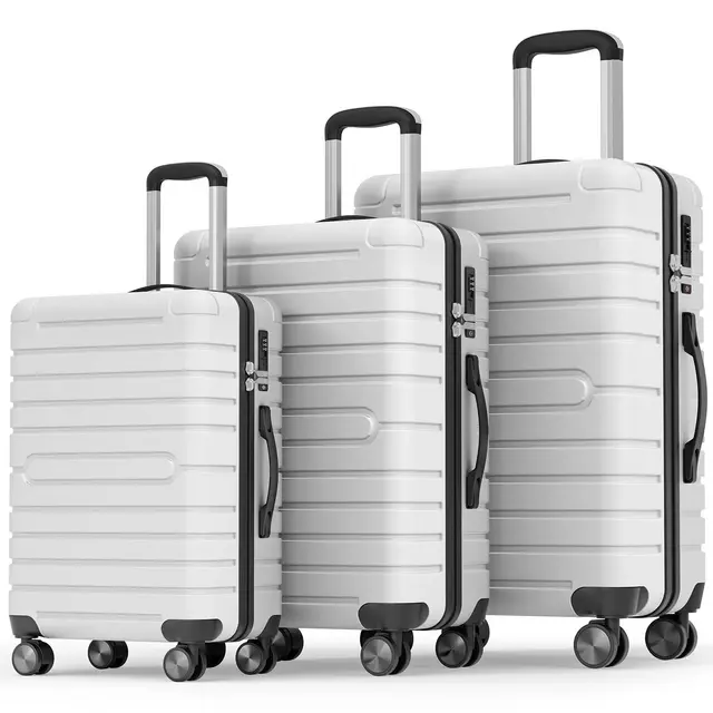 SUGIFT 3-Piece Hardshell Luggage Set Spinner Wheels TSA Lock YKK Zipper Lightweight Durable ABS+PC Hard Shell Carry On Checked Travel Suitcase