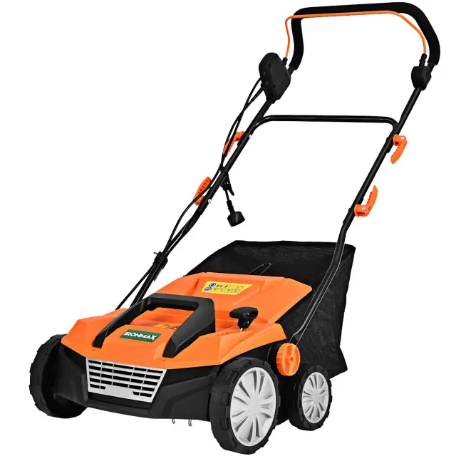 Costway IronMax 13Amp Corded Scarifier 15" Electric Lawn Dethatcher w/50L Collection Bag Orange