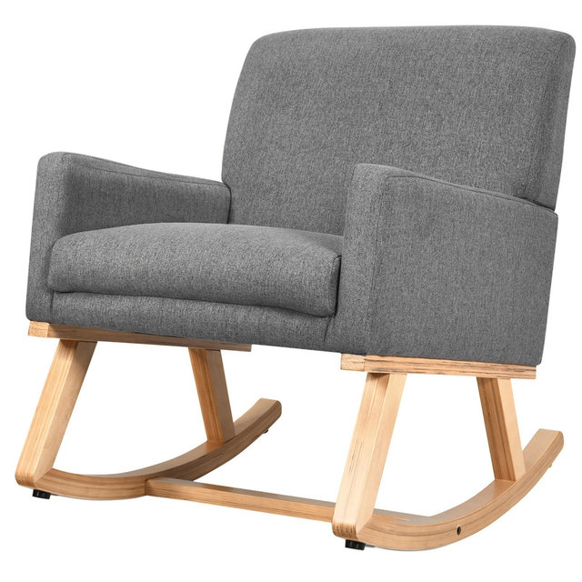 Costway Fabric Rocking Chair Upholstered Mid Century Accent Armchair Gray