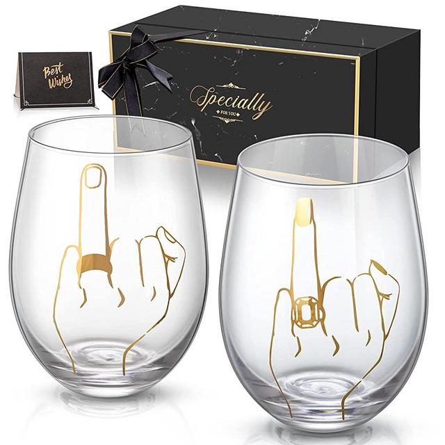 GEMTEND Engagement Gifts for Couples, Ring Finger Wine Glass