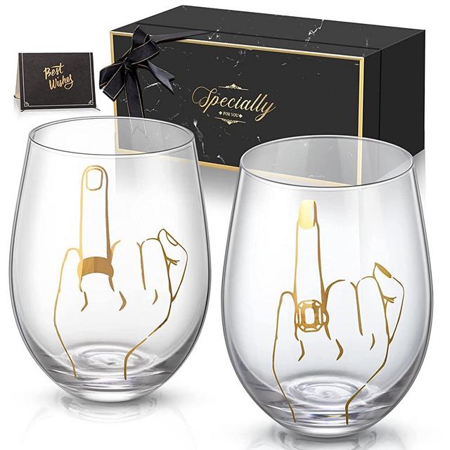GEMTEND Engagement Gifts for Couples, Ring Finger Wine Glass, Bride and Groom Gifts, Funny Wedding Gifts for Couple, Just Married Gift, Mr and Mrs, Newlywed, Anniversary Gifts, Bridal Shower Gifts