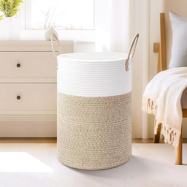 Artfeel Laundry Basket,Woven Cotton Rope Laundry Hamper,40L for Decorative Storage of Dirty Clothes,Toys and Blankets in Bathroom,Baby Room and Living Room