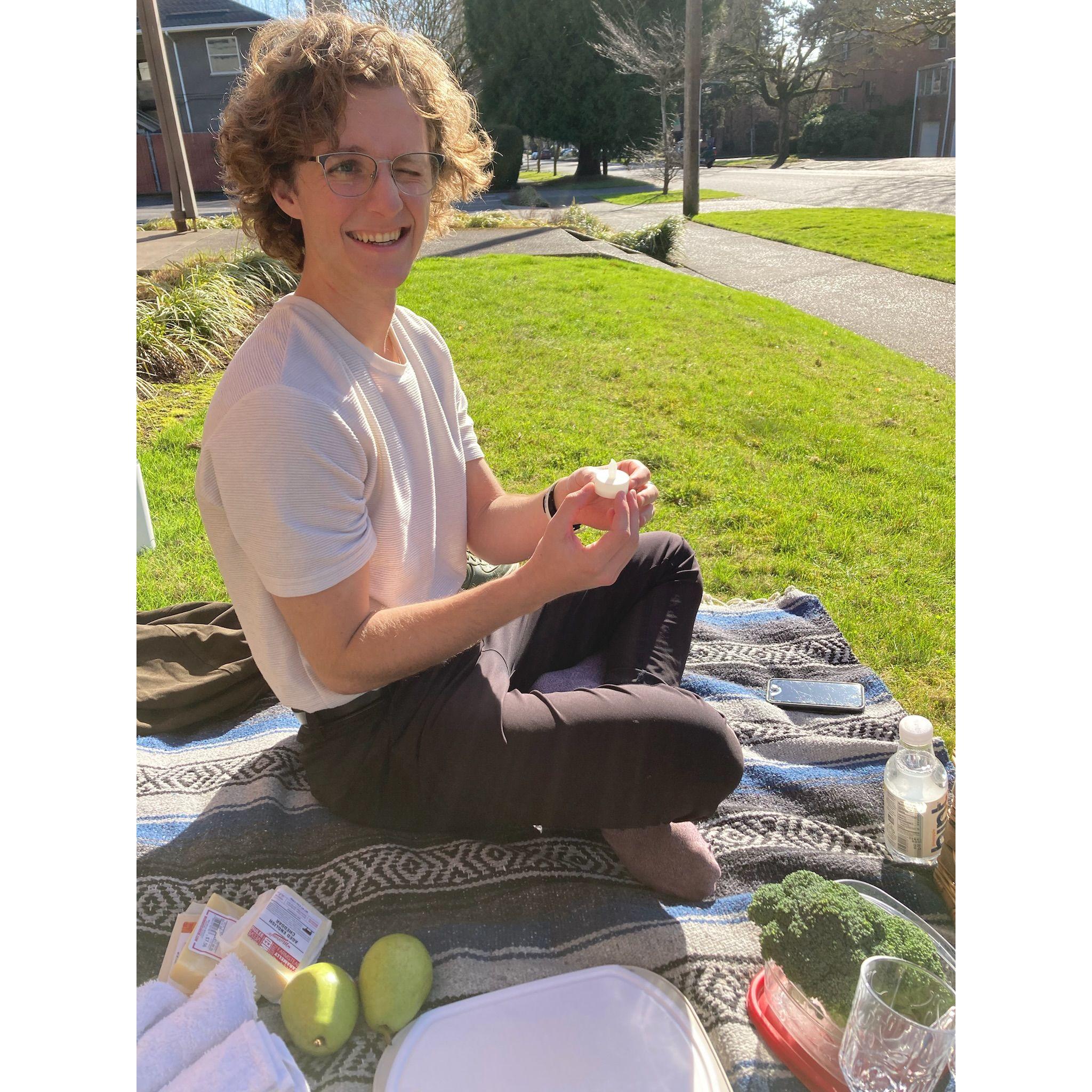 Our first picnic - on the church lawn because we were too hungry to drive to the gorge or a park