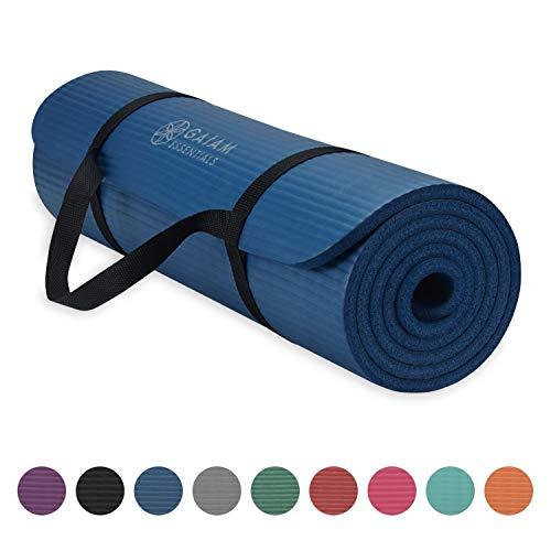 Gaiam Essentials Thick Yoga Mat Fitness & Exercise Mat with Easy-Cinch Yoga Mat Carrier Strap (72"L x 24"W x 2/5 Inch Thick)