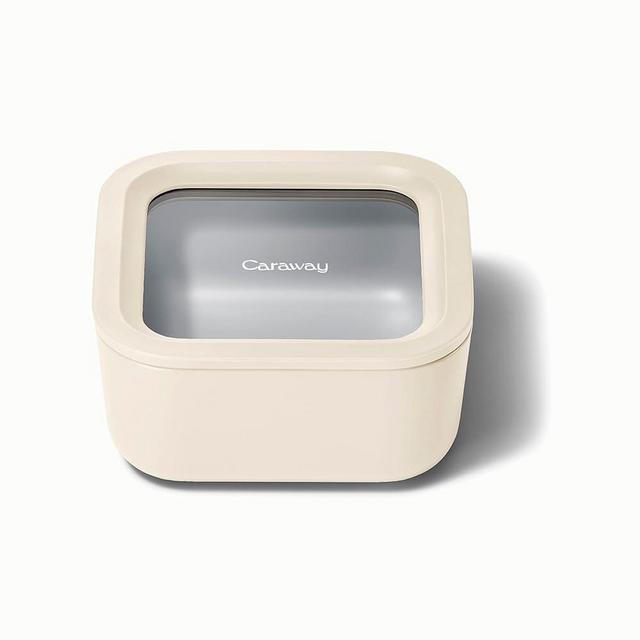 Caraway Glass 4.4 Cup Food Container - Ceramic Coated for Nonstick Storage with Glass Lids - Dishwasher, Oven & Microwave Safe