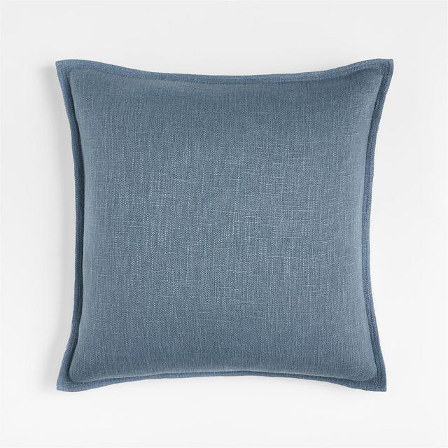 Blue 20" Laundered Linen Pillow with Feather-Down Insert