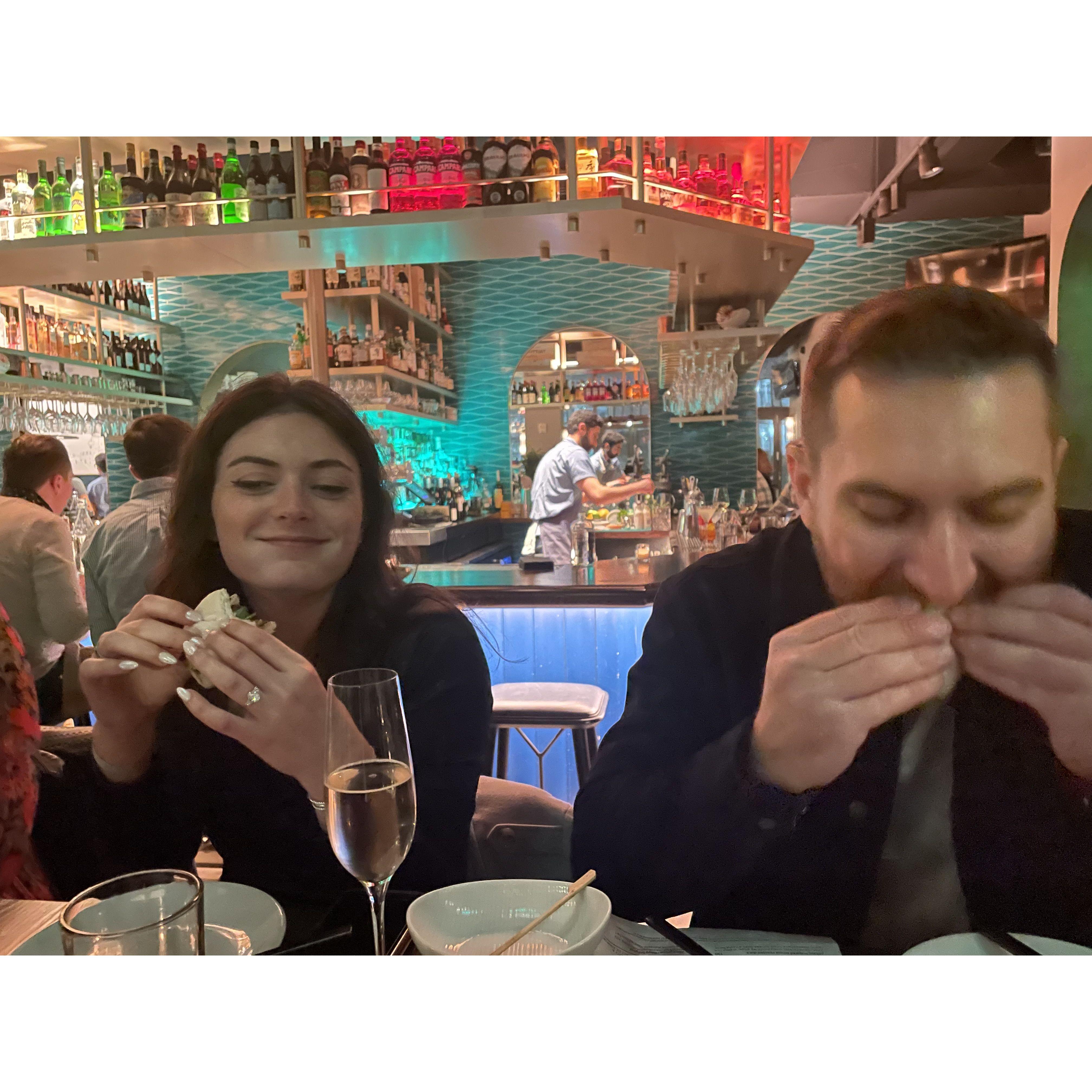 Post engagement pork buns at our favorite restaurant Nautilus!