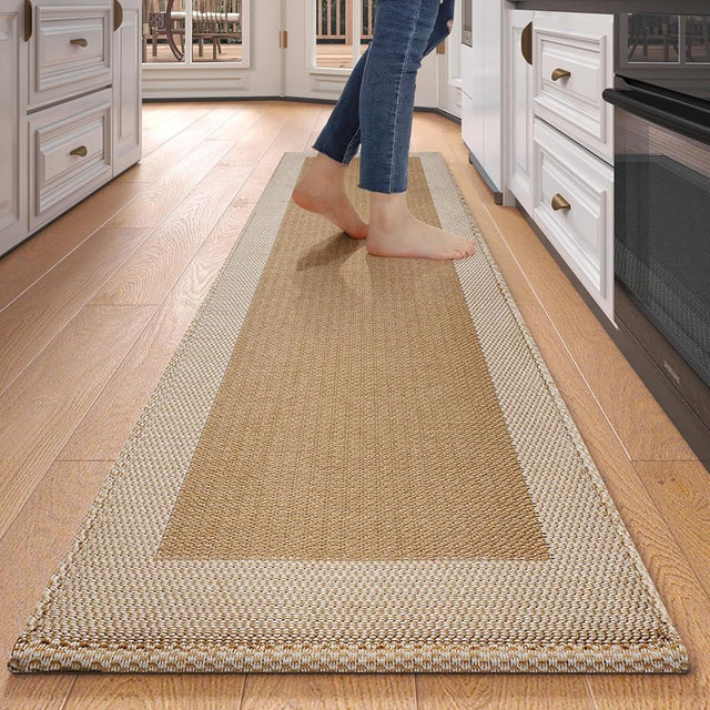 QiCaiJia Anti Fatigue Kitchen Mats for Floor, Super Absorbent Kitchen Rugs Non Slip Washable, Soft Braided Kitchen Runner Rug, Standing Mat Kitchen Sink Mat, Easy to Clean, Brown 17x59