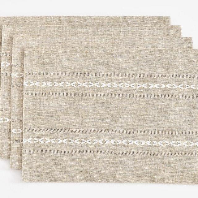 Wracra Cotton Linen Placemats, 14 x 19 Inch Set of 4 Fete Placemats Rustic Hemstitch Place Mats for Kitchen Table and Heat Resistant-Hemstitch Coffee