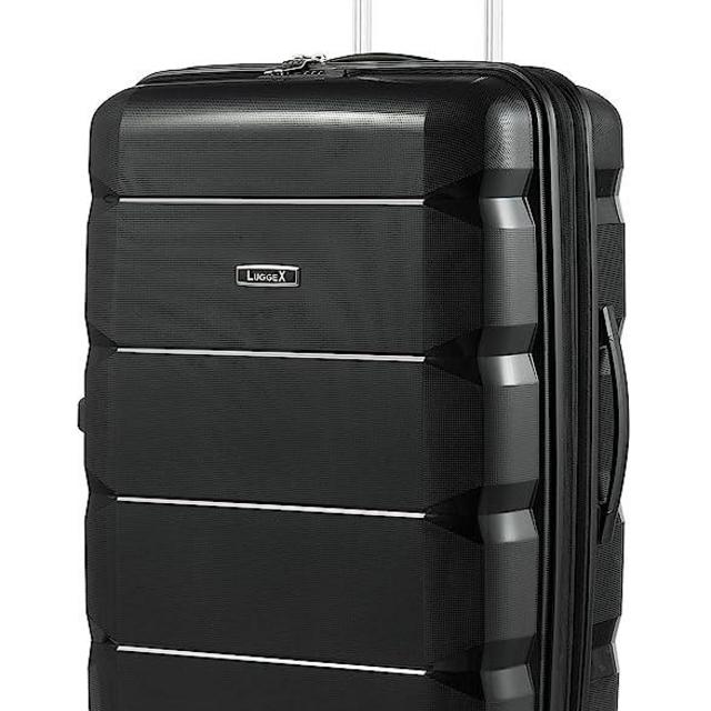 LUGGEX 24 Inch Luggage with Spinner Wheels - PP Checked Luggage - Travel Suitcase with TSA Lock, Expandable and Lightweight (Black Suitcase)