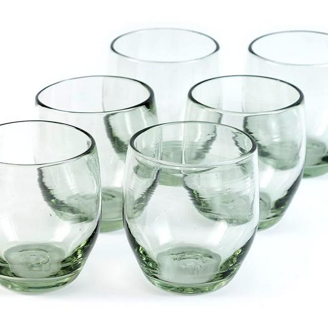 Handmade con Amor - 9 oz Hand Blown Mexican Drinking Glasses - Set of 6, 9 fl oz each, Clear